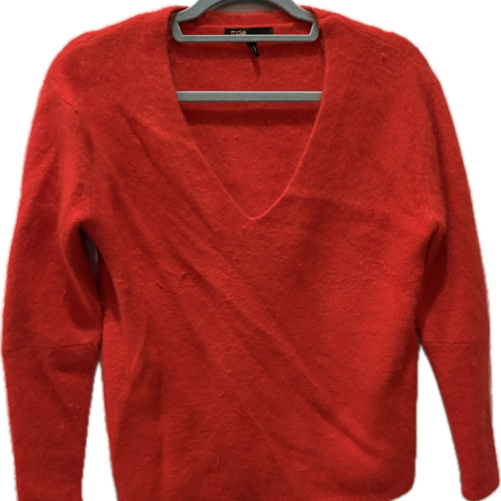 Maje V-Neck Sweater in Bold Red